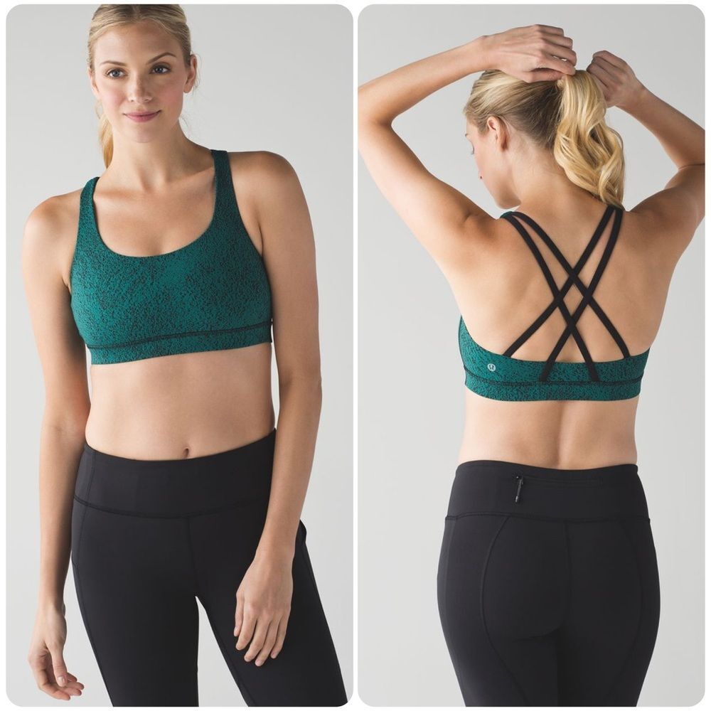 Lululemon Energy Bra in Power Luxtreme Spray Jacquard Hunter Green Black